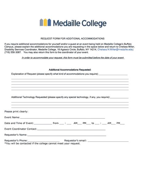 Fillable Online Medaille REQUEST FORM FOR ADDITIONAL ACCOMMODATIONS Fax