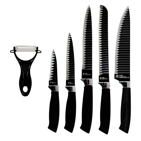 Jogo de Facas 6 Peças Aço Inox Knife Set Preto Shopee Brasil