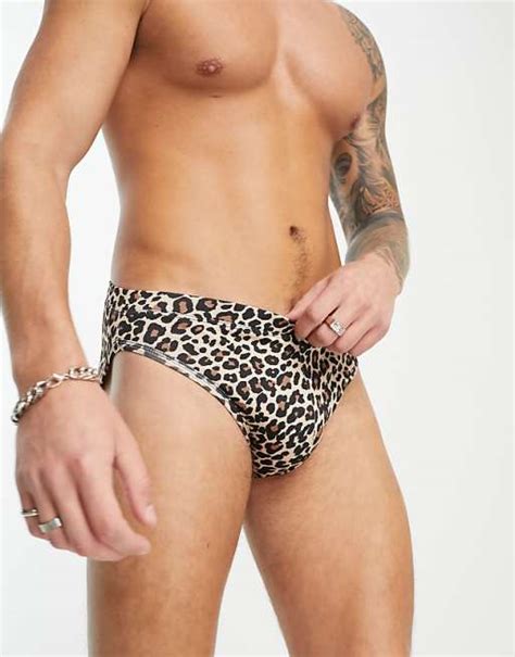 Asos Design Swim Briefs In Leopard Print Asos