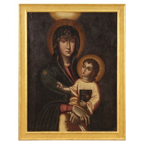 Olio Su Tela Del XVIII Secolo Dipinto Religioso Antico Italiano Madonna