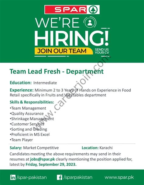 SPAR Pakistan Jobs Team Lead
