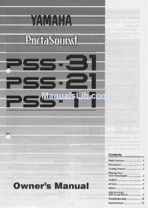 Yamaha Portasound Pss 11 Owner S Manual Pdf Download Manualslib