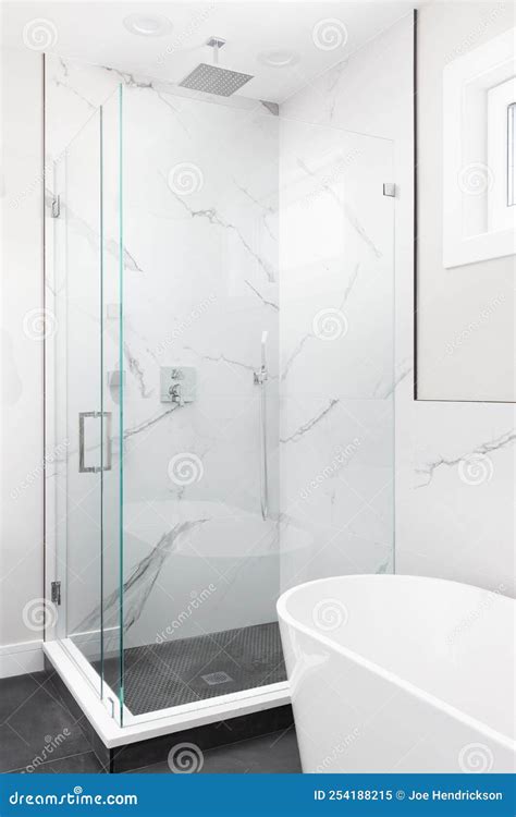 A Marble Shower And Standalone Tub Stock Image Image Of Hygiene