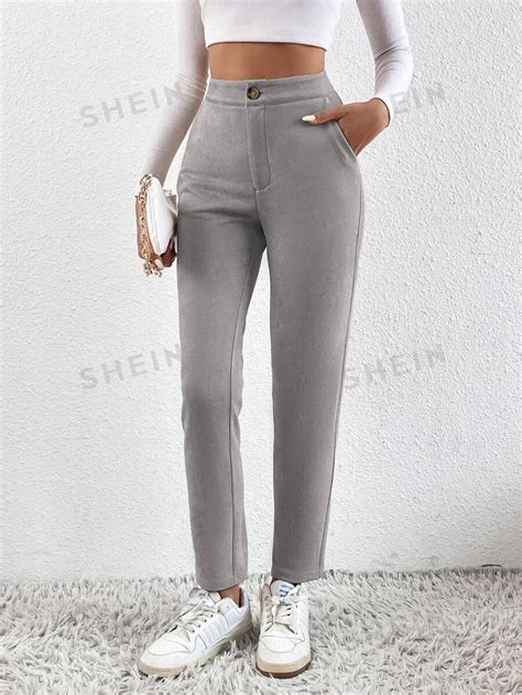 Shein Essnce High Waist Slant Pocket Trousers Shein Uk