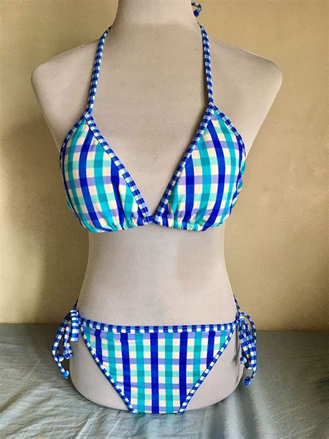 CHECKERED BLUE SWIMSUIT BIKINI PC SWIMWEAR Women S Fashion Swimwear Bikinis Swimsuits On