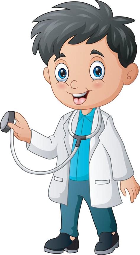 Caricatura Joven Doctor Tenencia Estetoscopio Vector En