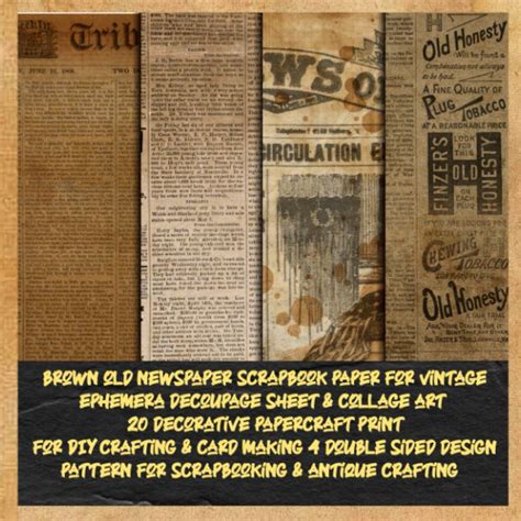 Brown Old Newspaper Scrapbook Paper For Vintage Ephemera Decoupage