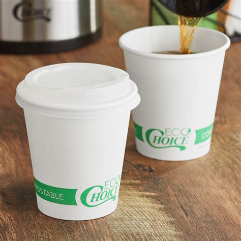 EcoChoice 10 Oz White Compostable Paper Hot Cup And PLA Lid 50 Pack