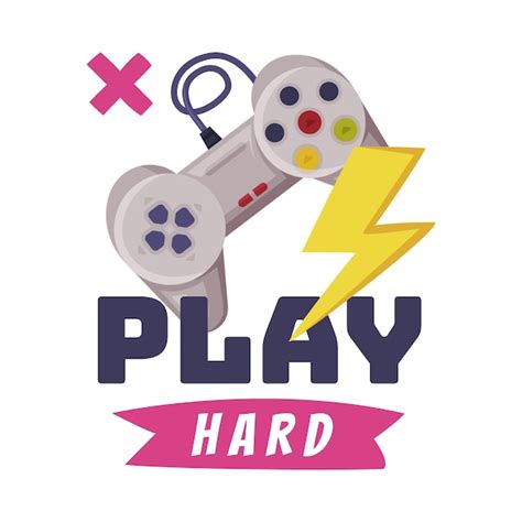 Premium Vector Play Hard Logo Joysticks Gamepad With Slogan Text