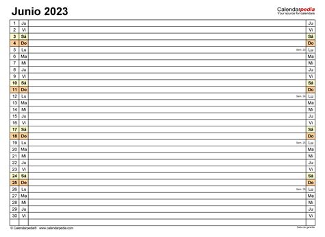 Calendario Junio 2023 En Word Excel Y PDF Calendarpedia