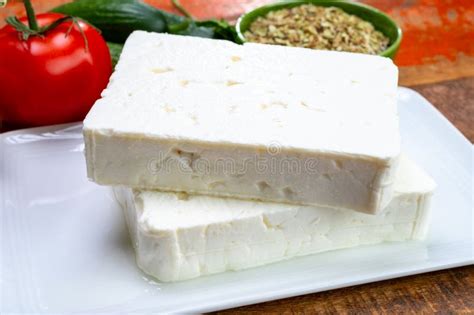 Cheese Collection White Greek Salty Feta Cheese Ready To Eat Stock