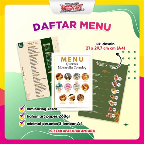 Jual Cetak Daftar Menu Makanan Dan Minuman Shopee Indonesia