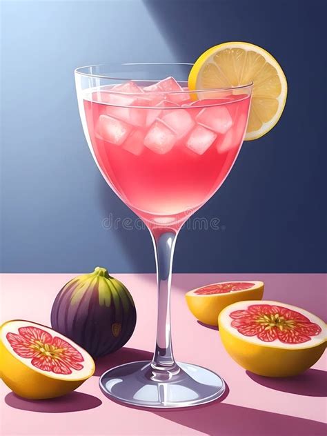 Glass Of Pink Lemonade With Ice Cubes And Blood Orange Slice Stock