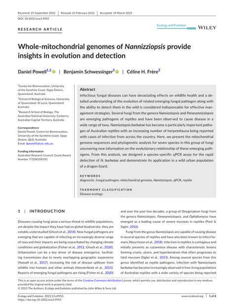 Pdf Wholemitochondrial Genomes Of Nannizziopsis Provide Insights In