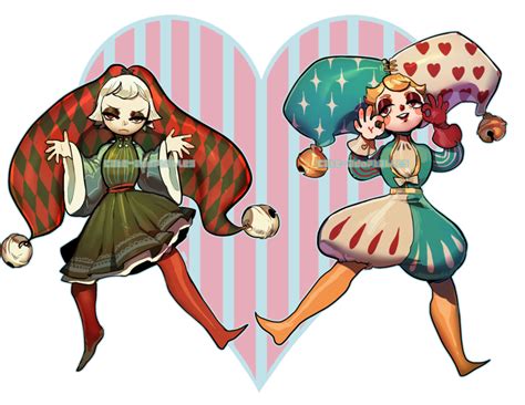 Two Cartoon Characters Dressed In Different Outfits And Holding Umbrellas One With Heart Shaped