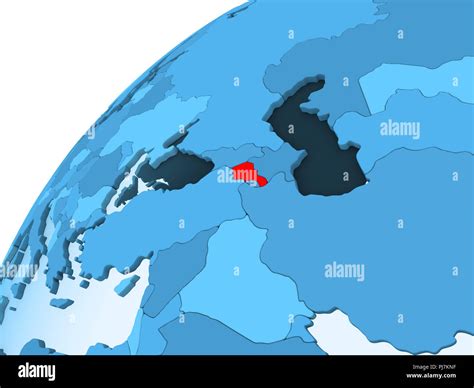 Armenia In Red On Blue Model Of Political Globe With Transparent Oceans