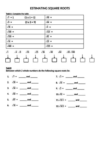 Estimating Square Roots Tes