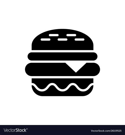 Burger Black Icon On White Background Fastfood Vector Image