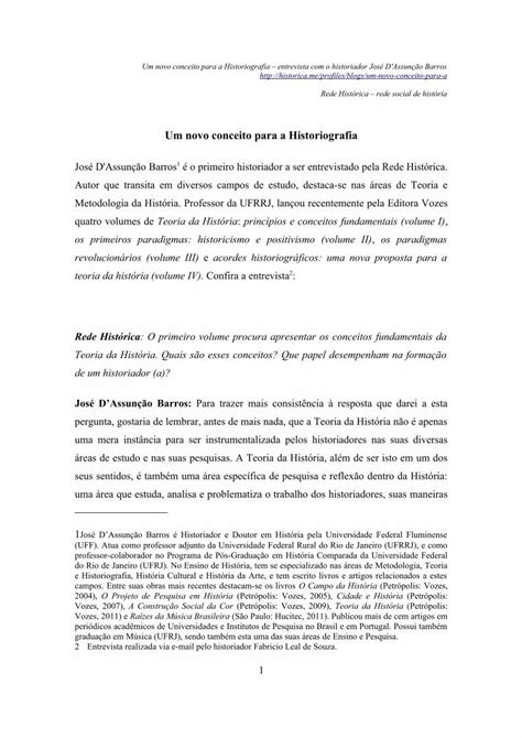 PDF Um Novo Conceito Para A Historiografia Entrevista O