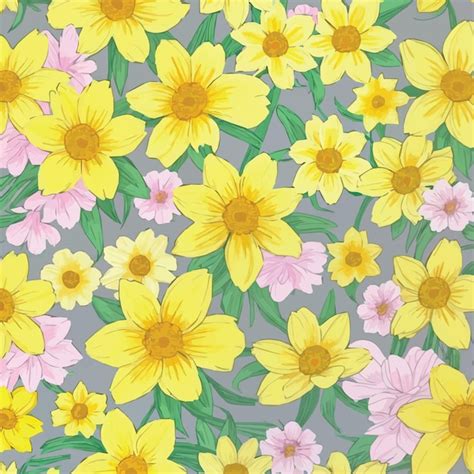 Un Papel Tapiz Colorido Con Flores Amarillas Y Rosas Vector Premium