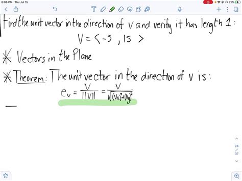 SOLVED Find The Unit Vector In The Direction Of V And Verify That It