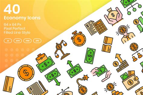 40 Economy Icons Filled Line Graphic By Kmgdesignid Creative Fabrica