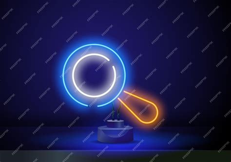 Premium Vector Glowing Neon Line Magnifying Glass Icon Isolated On Brick Wall Background