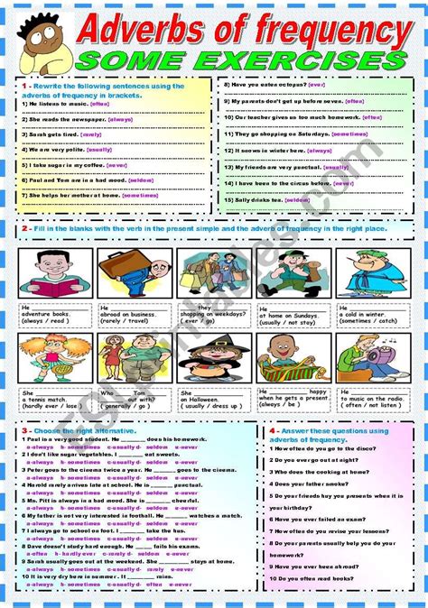 The Adverbs Of Frequency Exercises Bandw Version Included Esl