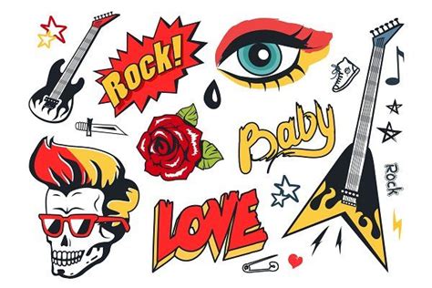 Rock and Roll Stickers Collection | Art deco design graphics, Music ...