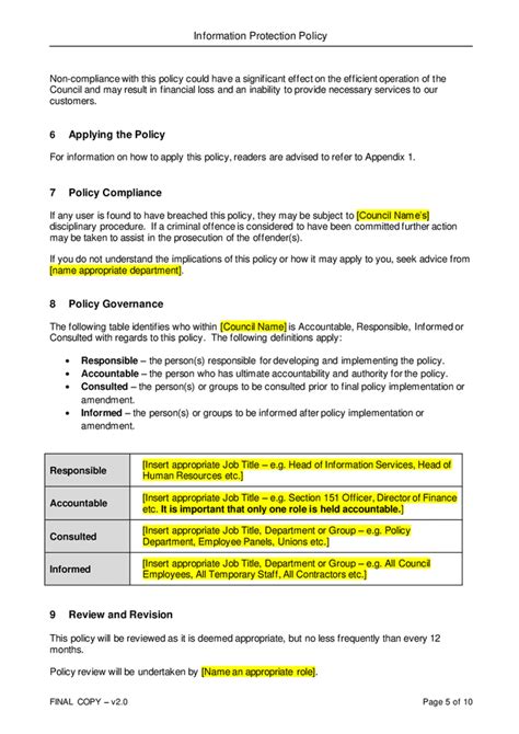 Information Protection Policy In Word And Pdf Formats Page 5 Of 10