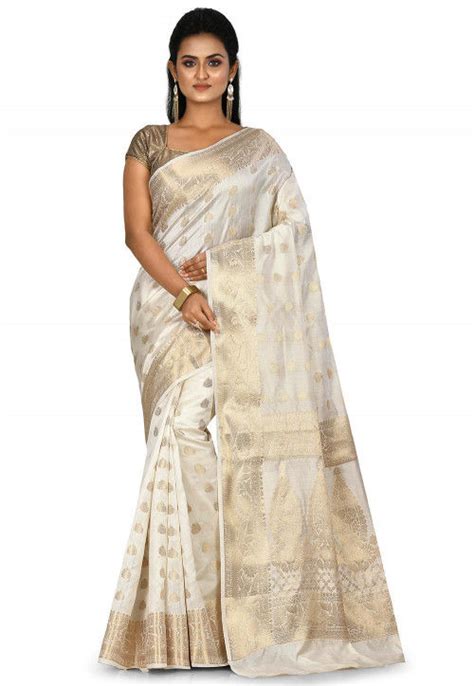 Buy Banarasi Silk Saree In Off White Online SNEA1916 Utsav Fashion