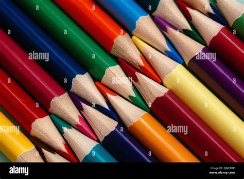 Colored Sharpened Pencils Lie In A Row Close Up Solid Abstract