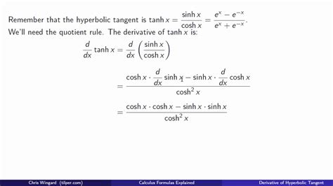 Calc Formulas Hyperbolic Tangent Derivative YouTube