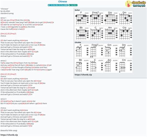 Hợp âm Chinese cảm âm tab guitar ukulele lời bài hát chords vip