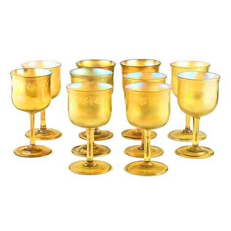 Ten Louis Comfort Tiffany Favrile Water Goblets With Rare Cut Decoration For Sale At 1stdibs