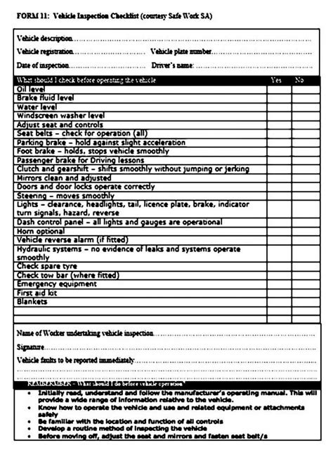 Vehicle Inspection Details Sheet