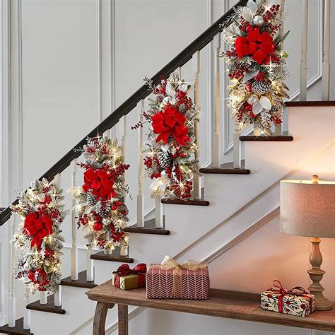 Christmas Wreath Christmas Swags And Garlands With Lights Cordless Stairway Prelit Stair Swag