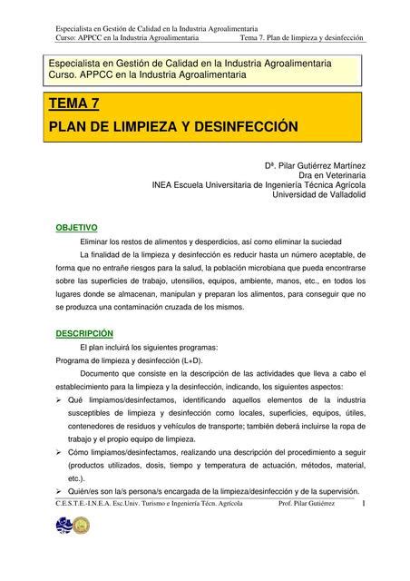 Plan de limpieza y desinfección Química para estudiantes uDocz