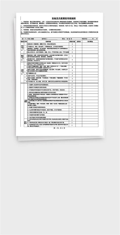 安检员月度绩效考核细则excel模板搜穗 站酷zcool