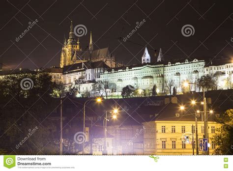 Night View of Prague, Czech Republic: Hradcany, Castle and St. Vitus ...