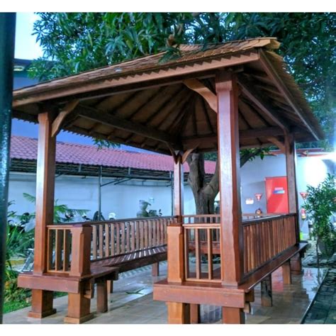 Jual Gazebo Model Bangku Desain Klasik Taman Modern Pos Ronda Perumahan Kayu Kelapa Atap