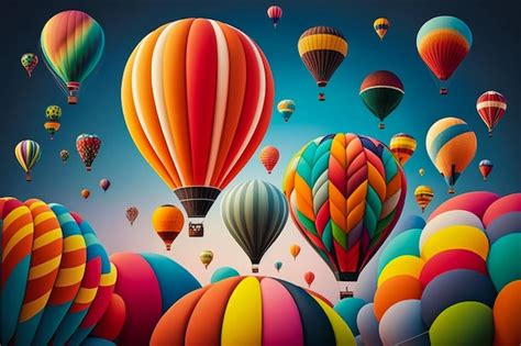 Premium Photo Many Colorful Hot Air Balloons Flying In The Sky Generative Ai