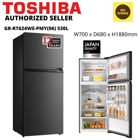 Toshiba GR RT624WE PMY 06 530L 2 Doors Inverter Refrigerator Freezer