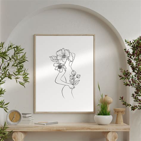 Minimal Flower Naked Woman Line Art Floral Line Art Feminine Woman