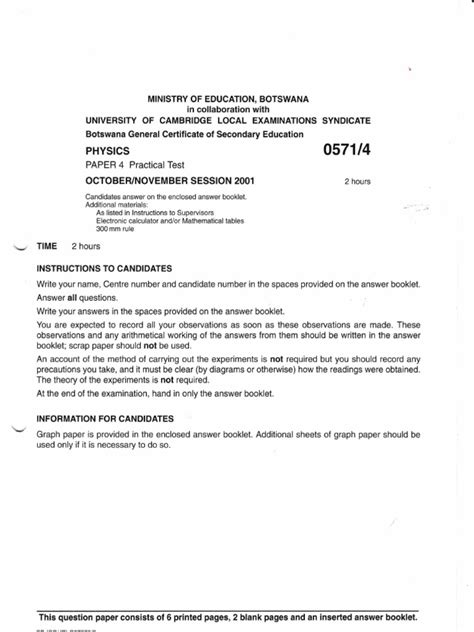 Bgcse Physics Paper 4 2001 | PDF | Temperature | Thermometer 