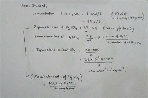 Calculate The Equivalent Conductivity Of 1M H2SO4 Solution Whose