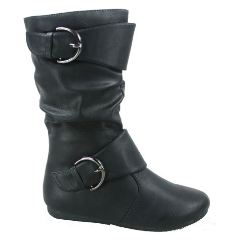 D and H - New Kids Girls Dual Buckle/Zipper Quilted Mid Calf Motorcycle Riding Boots (Black ...