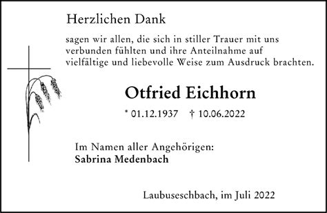 Traueranzeigen Von Otfried Eichhorn Vrm Trauer De