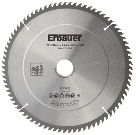 Erbauer Wood TCT Saw Blade 254mm X 30mm 80T Screwfix