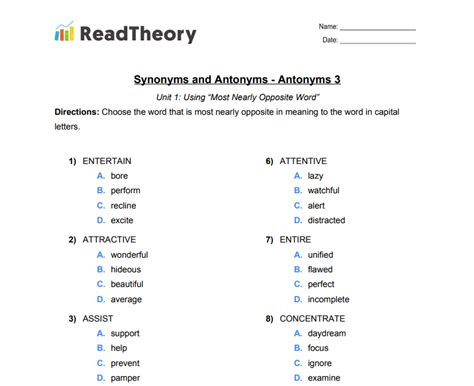 Printable Synonyms And Antonym Worksheets Education Worksheets